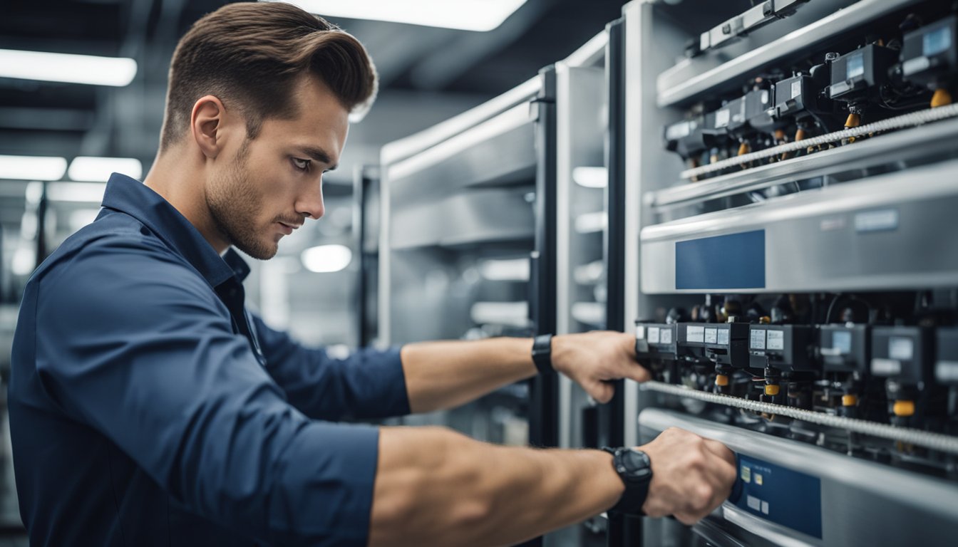 A technician adjusts refrigeration system settings for optimal performance during a training session